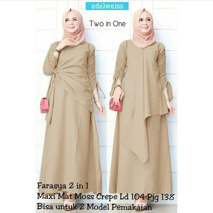 gamis farasya coklat fashion wanita maxi dres baju muslim