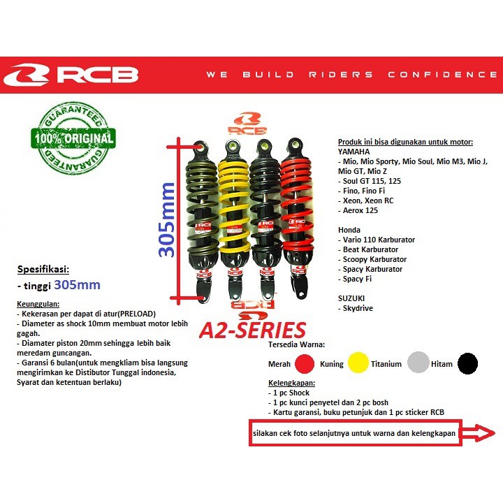 SHOCKBREAKER SHOCK MOTOR MATIC RCB MIO SPORTY SOUL J FINO BEAT VARIO SCOOPY SPACY ASLI ORI A2 SERIES