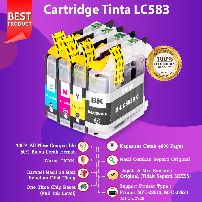 Cartridge Tinta Brther LC583 LC-583 Compatible MFC-J2510 MFC-J3520 MFC-J3720 Black Cyan Magenta Yellow