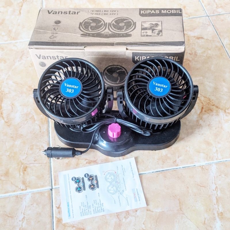 Original Vanstar Kipas angin mobil 12v putar rotasi 360 derajad car cooling double fan