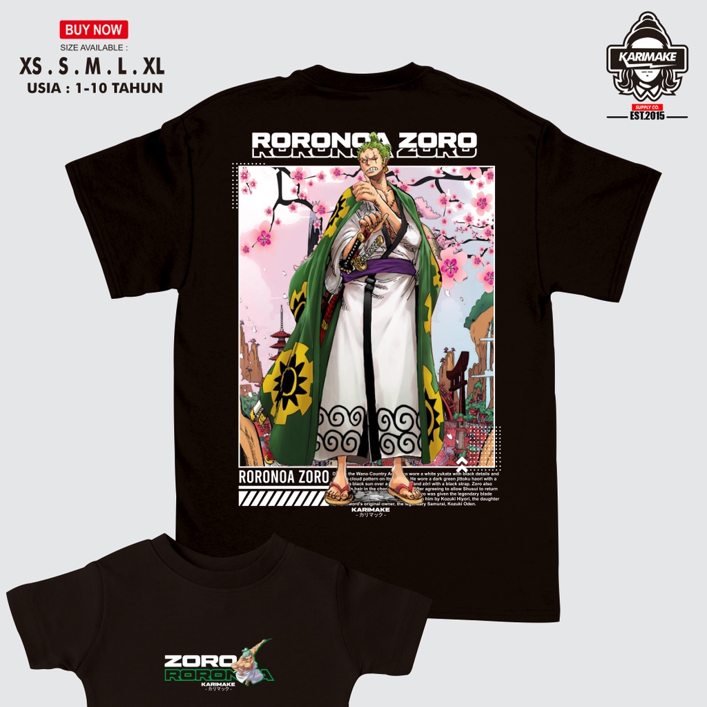 KARIMAKE Kaos Baju T Shirt Distro Anak Unisex Gambar Anime ONE PIECE RORONOA ZORO WANO KUNI
