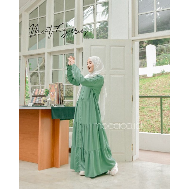 Gamis polos premium Babydoll Lady Dress Rayon Twill Full Kancing busui soft mint hijau pastel adem