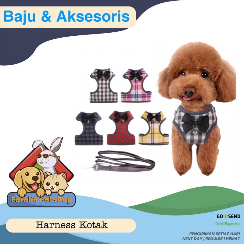 Harness Kucing Anjing Kotak Kotak Harnes Tali Tuntun Cat Dog Musang Bagus