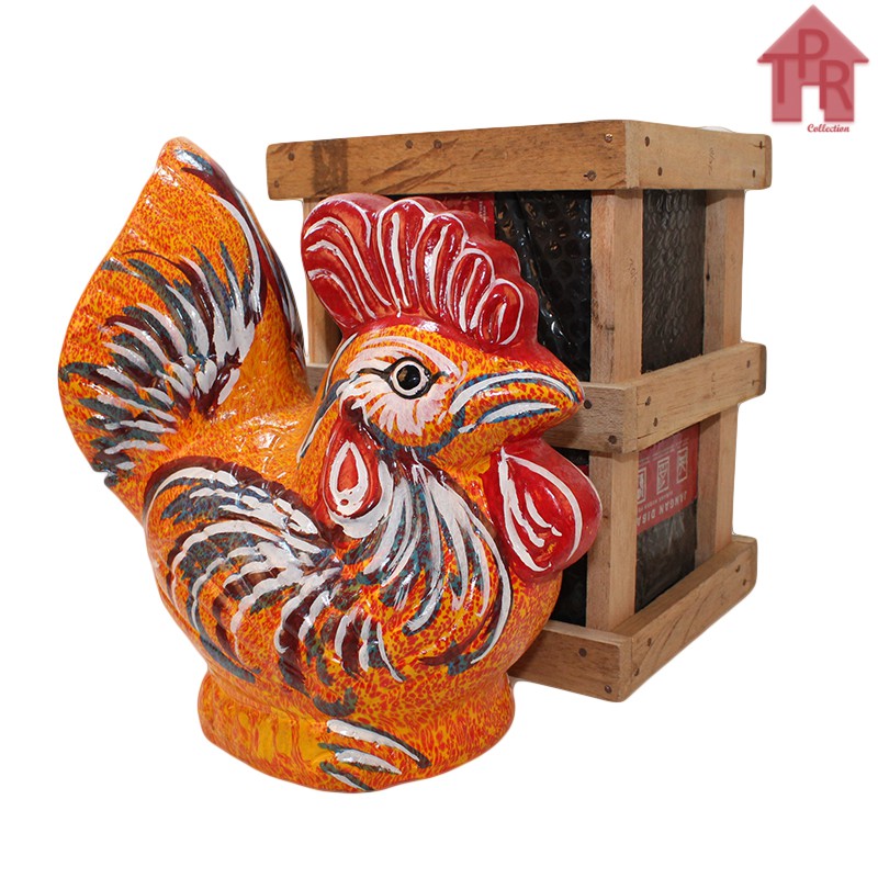 Celengan Ayam Tradisional Motif Burik T29 - S + packing kayu