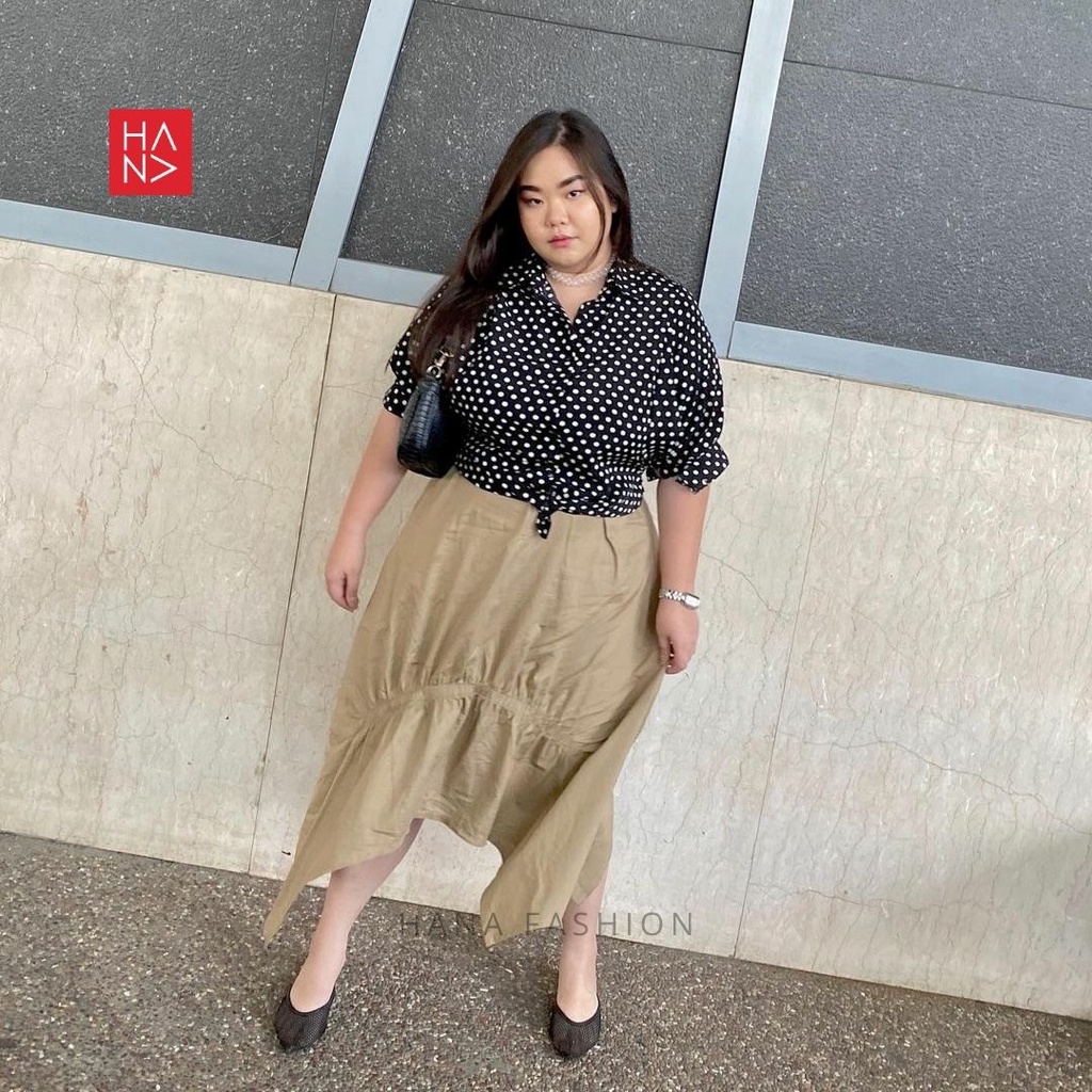 HanaFashion - Rexy Midi Skirt Rok Wanita Korean Look - SK034-Beige