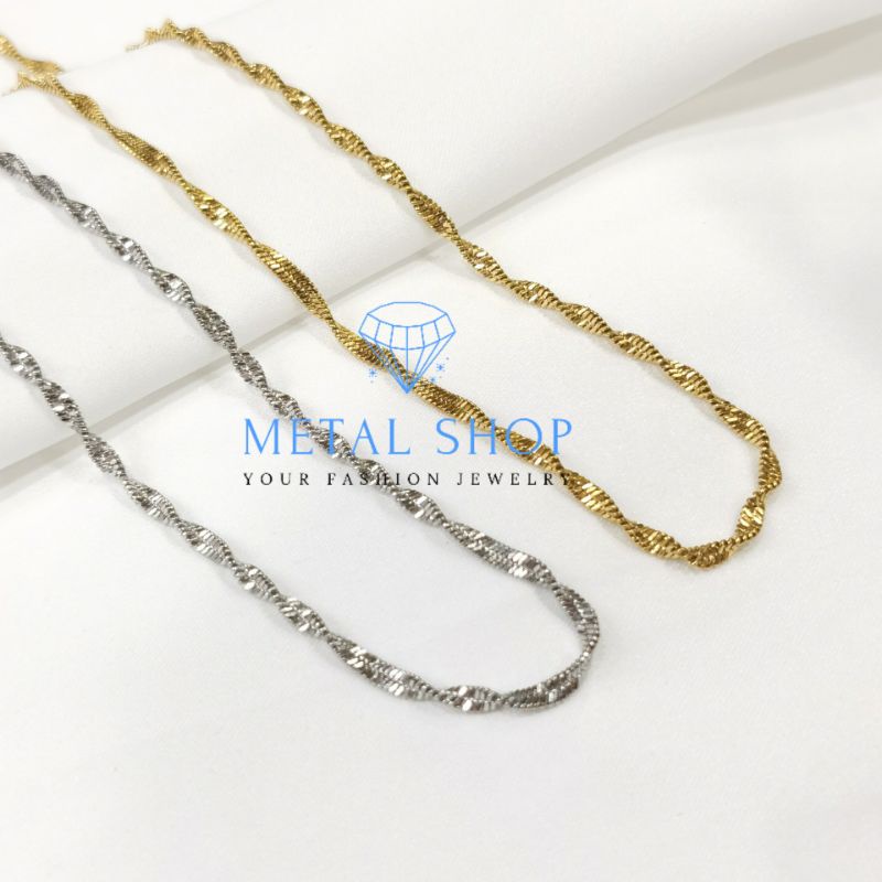 Kalung Titanium Pria Wanita Anti Karat Model Bursalino Plintir