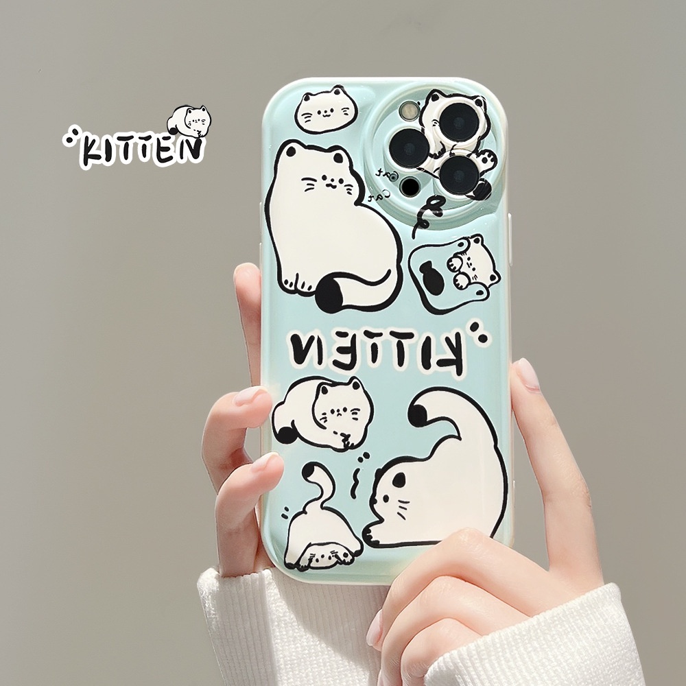 Case Pelindung Bahan Silikon Motif Kartun Kucing Putih Untuk Iphone 7 8 Plus SE 2020 11 XS XR 12 13 PRO MAX