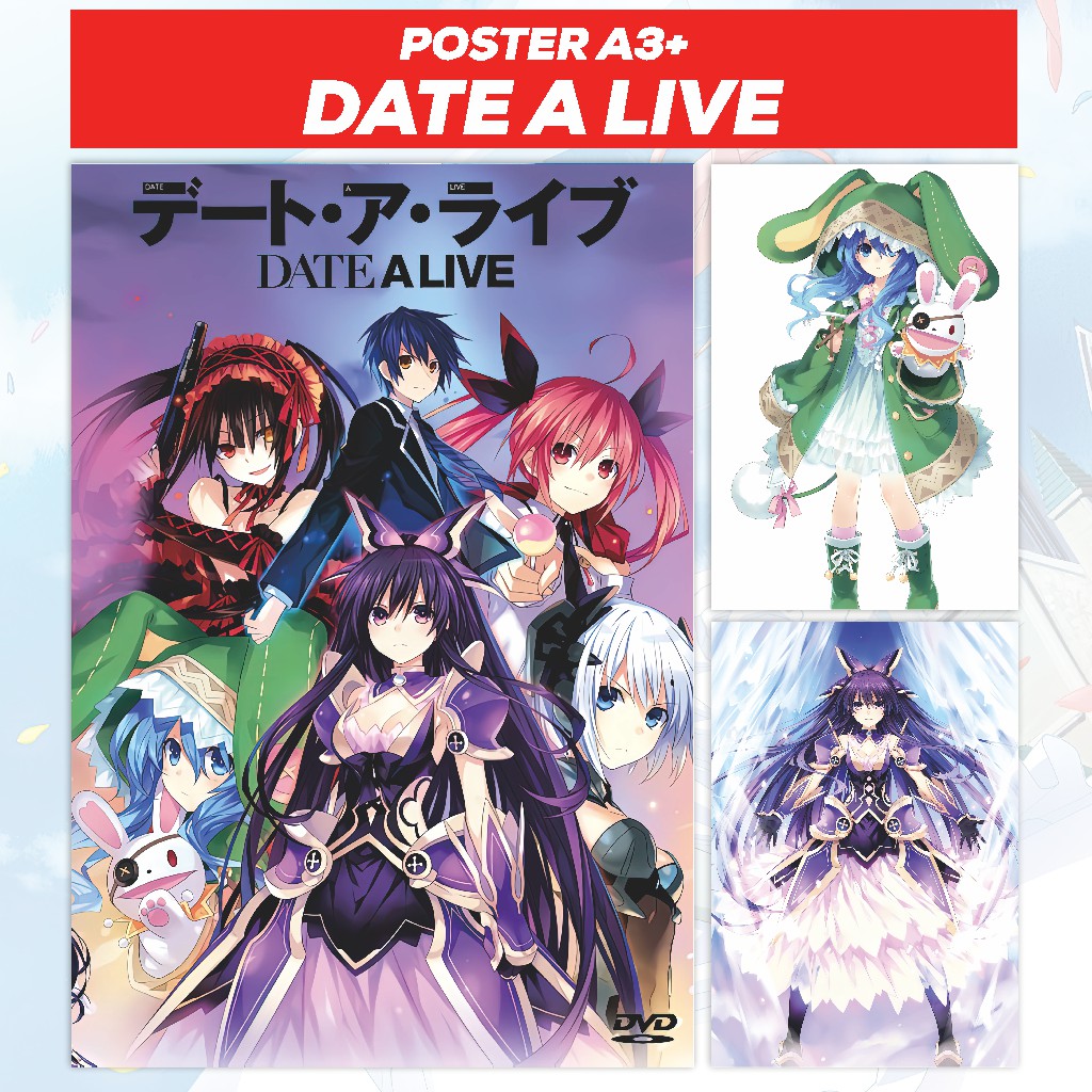 Poster Date A Live Anime Ukuran A3+ Kurumi Tokisaki Yoshino Himekawa Tohka Yatogami Tobichi Origami