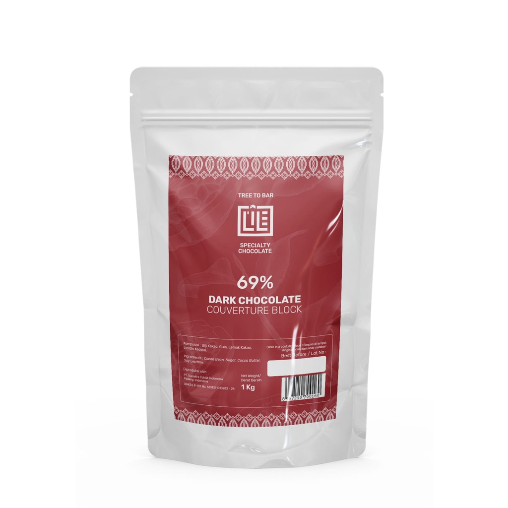 Sumatra Dark Couverture chocolate 69% Bar 1kg