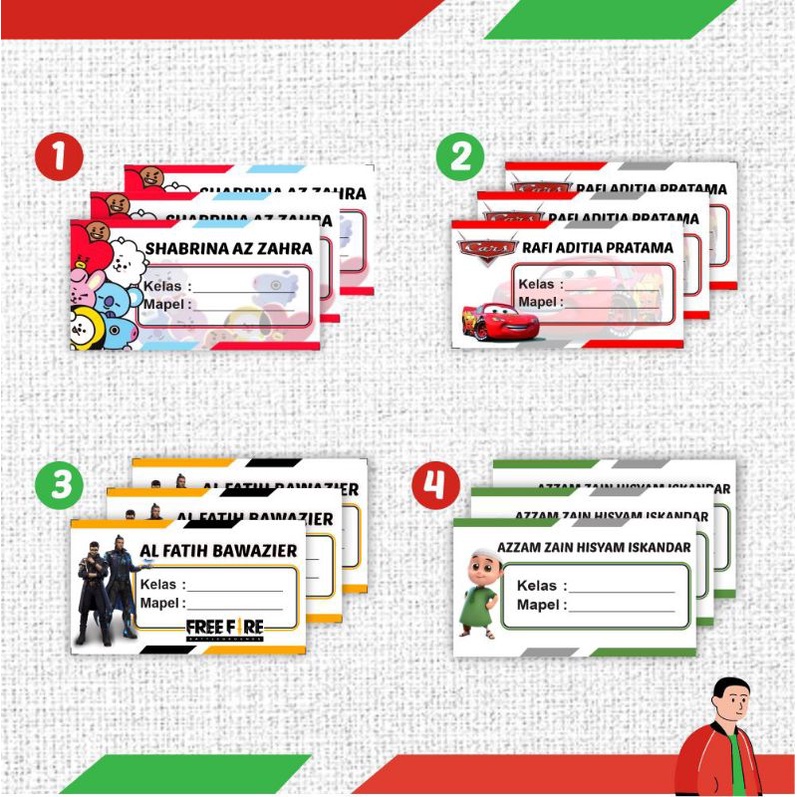 

(20 Pcs) Sticker Label Nama Buku Pelajaran Anak Vol 2