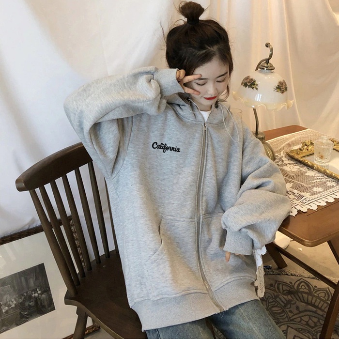 Jaket Wanita Korean Hoodie Sweater Grey jaket ClF big size M L XL XXL XXXL XXXXL XXXXXL