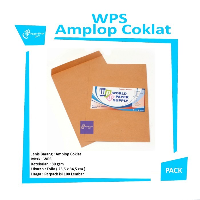 

TERMURAH!!! Amplop Coklat Ukuran Folio WPS ( 23,5 x 34,5 cm )