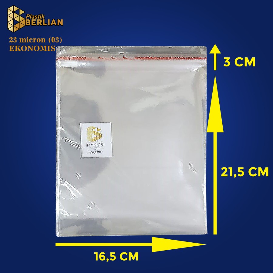 

16,5 x 21,5 cm Plastik OPP EKONOMIS 23micron (100 lbr) (lem/seal)
