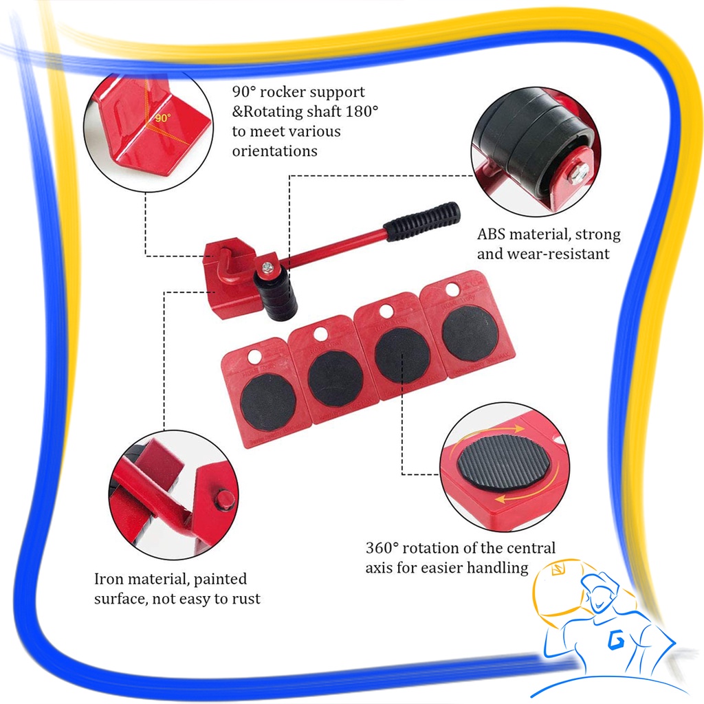 Alat Dongkrak Roda Angkat Barang Pemindah Geser Furnitur Berat Lemari