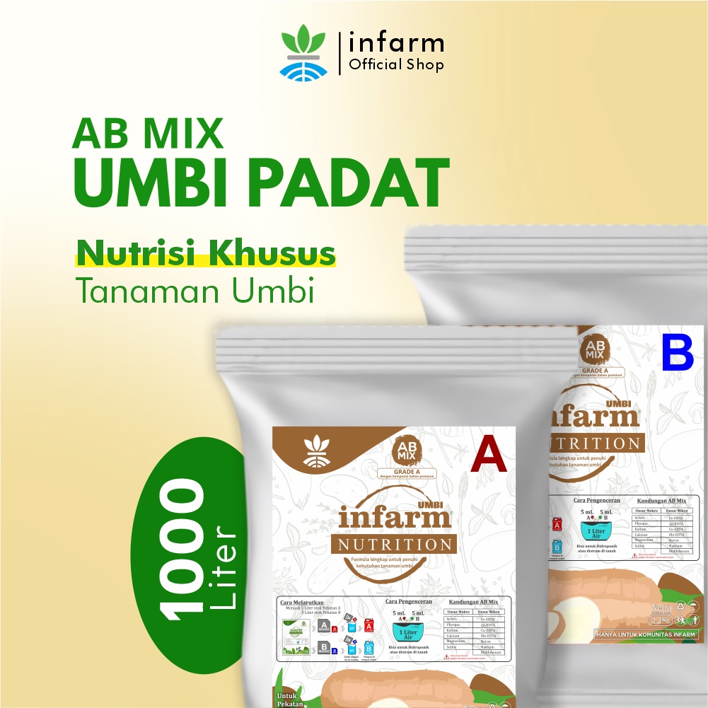 INFARM - Nutrisi AB Mix Besar Umbi Organik Pupuk Konvensional Tanah dan Hidroponik untuk 1000 Liter