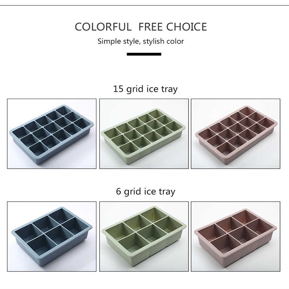 Cetakan Es Batu Bahan Silikon Flexible 3 Warna 6 / 15 Grid Dengan Tutup Untuk Dapur