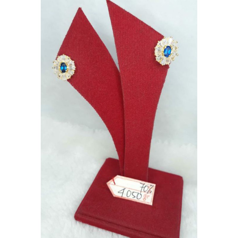 GW176L390L giwang anting emas model permata kristal biru putih emas kuning berat 4.050 kadar 70% 16k