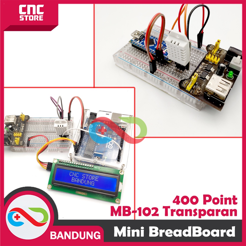 MINI BREADBOARD 400P TRANSPARAN PAPAN PERCOBAAN PROTOBOARD MB-102 DIY