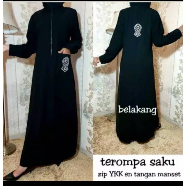 Abaya Terompah Ziper Saku