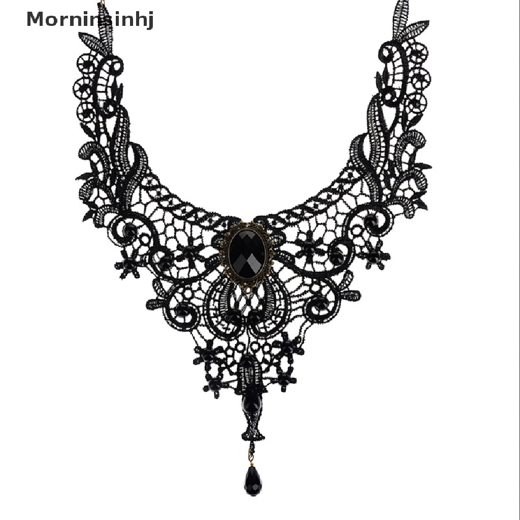 Mornin Kalung Choker Lace Hitam Gaya Victoria / Steampunk / Gothic Untuk Wanita