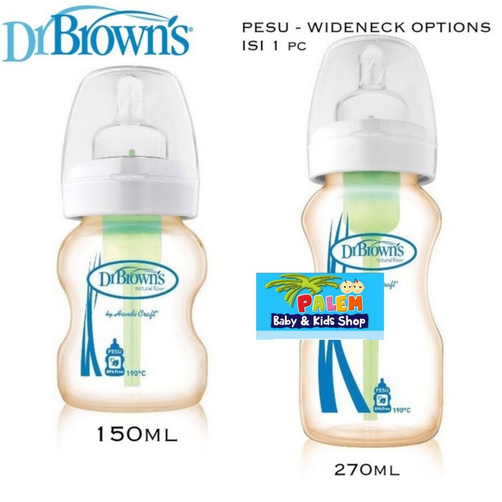 Dr Brown's Options+ Wide Neck PESU Bottle 150ml &amp;270ml isi 1