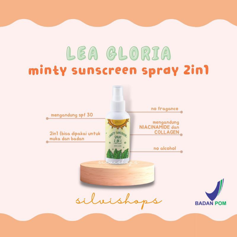 MINTY SUNSCREEN SPRAY 2IN1 BY LEA GLORIA 60ML | SUN SCREEN BLOCK SPF 30 (✔️BPOM)