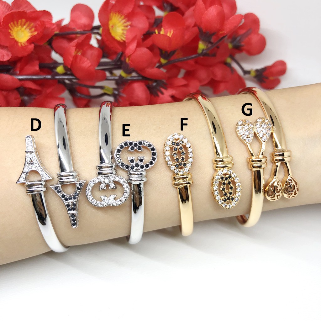 Gelang Gold Silver Xuping Bangle Mata Batu Hitam Putih - BB231