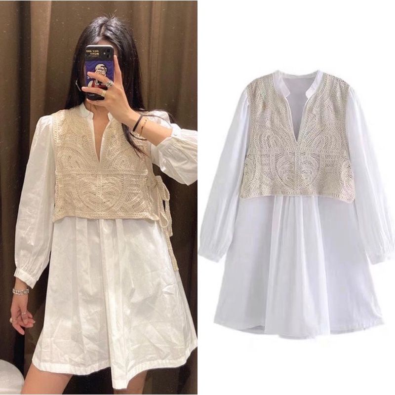 TUNIK PUTIH ROMPI RAJUT