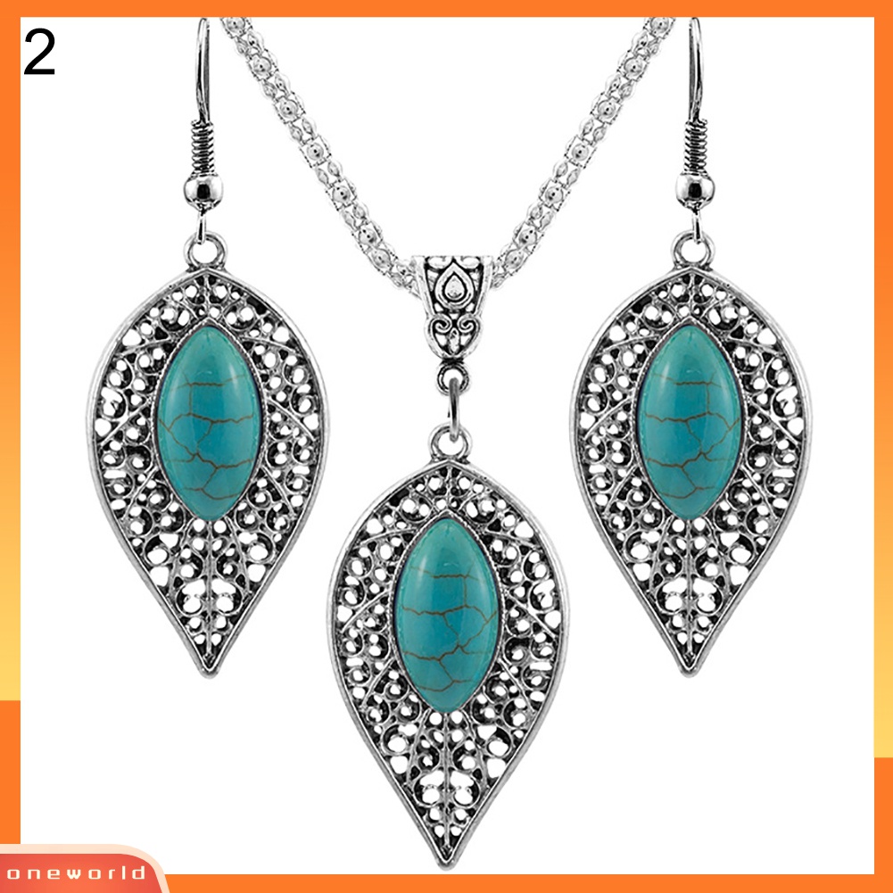 3pcs / Set Anting Liontin Daun Kura-Kura Turquoise Tiruan Gaya Vintage Untuk Wanita