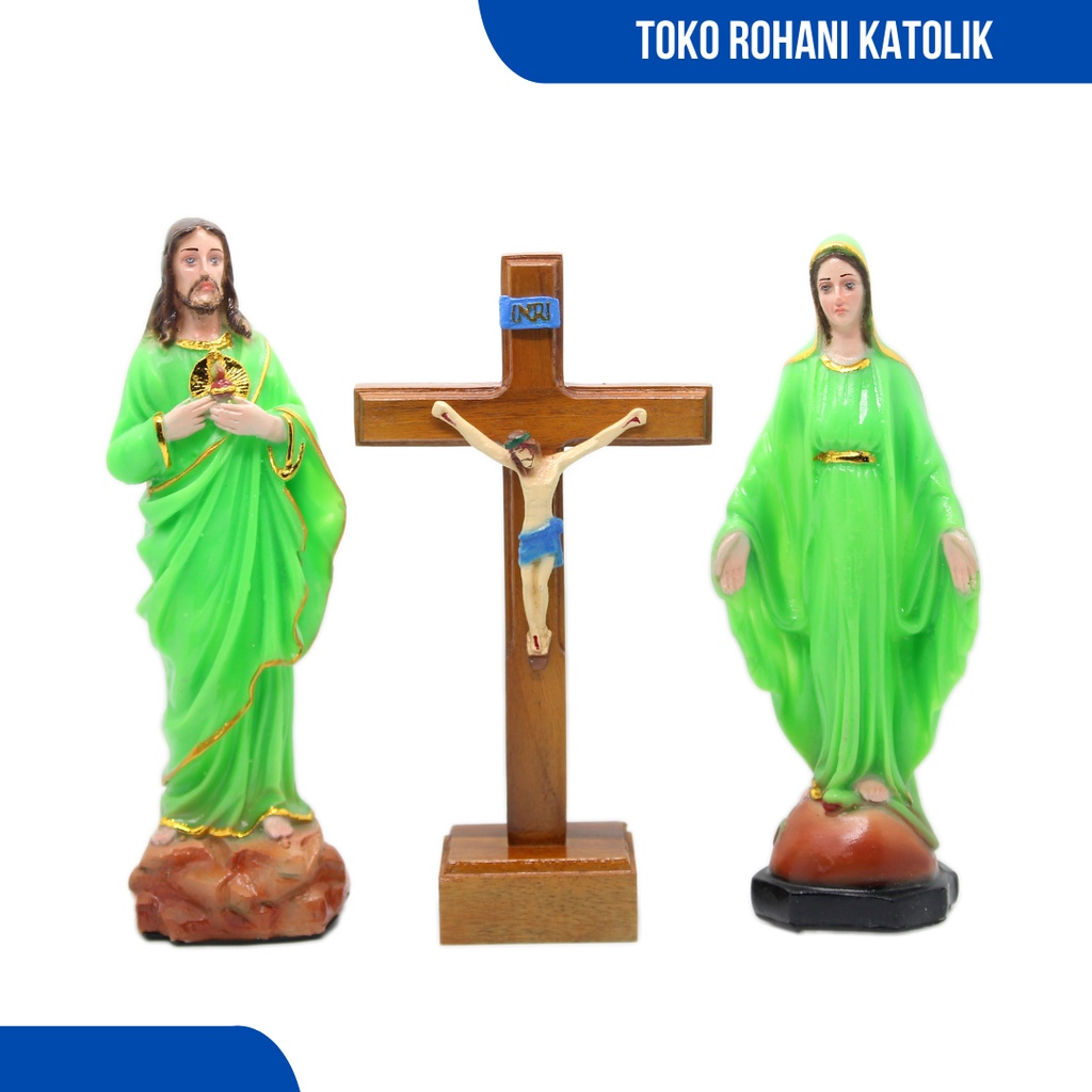 PATUNG YESUS - MARIA 20 CM FOSFOR (PAKET) - GLOW IN THE DARK / PATUNG KATOLIK / PATUNG BUNDA MARIA / SALIB DUDUK KATOLIK