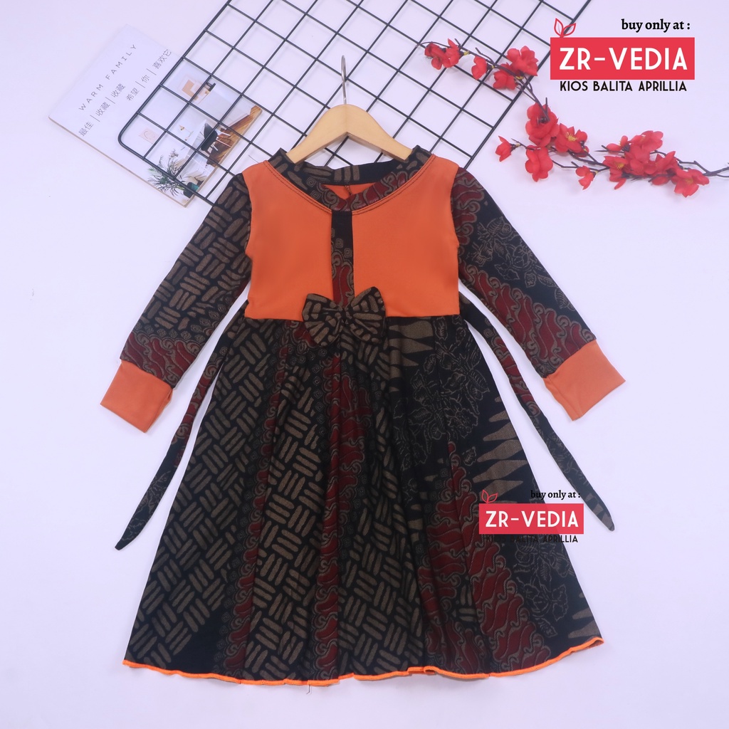 [BATIK] Dress Valencia uk 1-4 Tahun / Dres Lengan Panjang Pesta Baju Anak Perempuan Fashion Kids Motif Adem