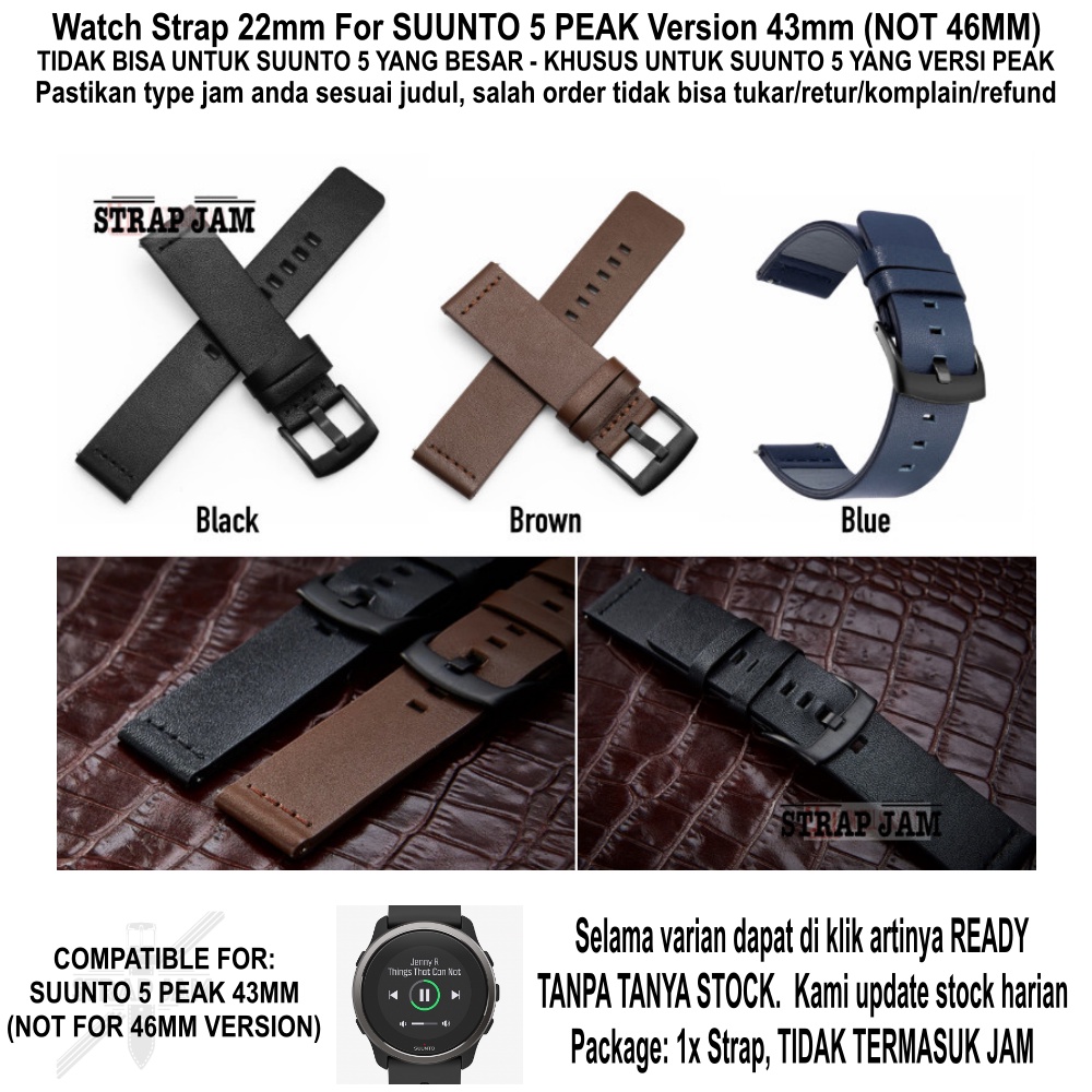 Strap Suunto 5 Peak 43mm (VERSI PEAK) - Tali Jam 22mm Leather Modern Flat Style