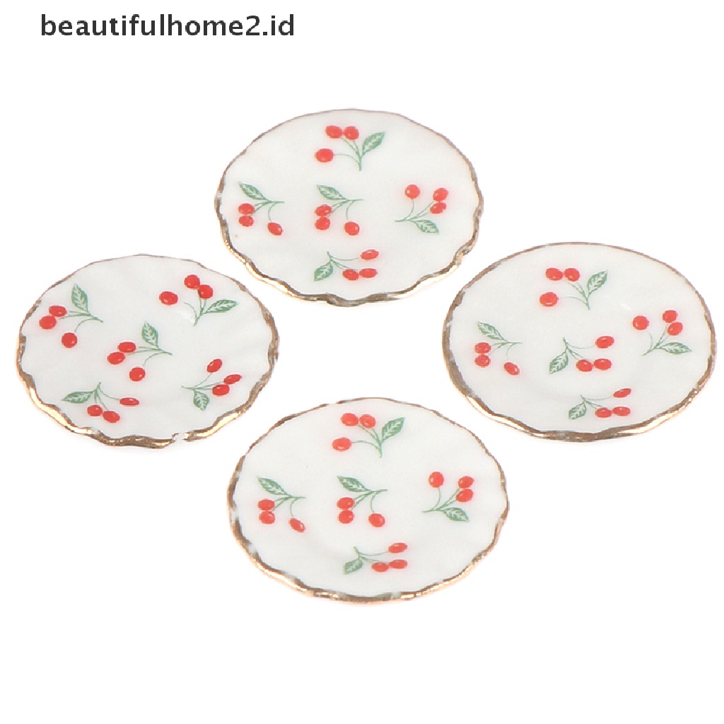 (Beautifulhome2.Id) 4pcs / Set Mainan Miniatur Piring Cherry Skala 1: 12 Untuk Aksesoris Rumah Boneka