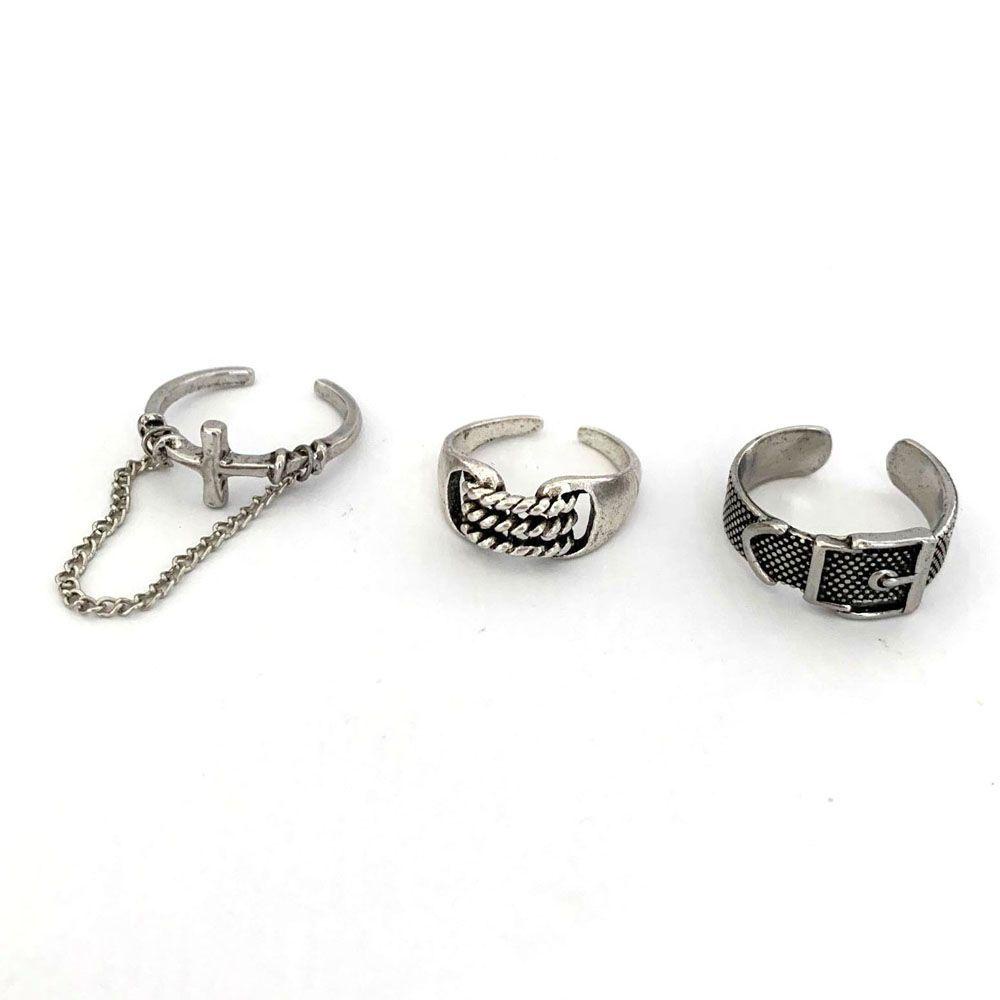 Mxbeauty Cincin Jari Punk Gothic Rantai Terbuka Rings Sabuk Gesper Midi Rings Perhiasan