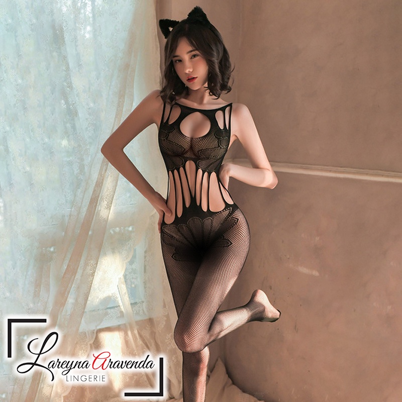 Lareyna Aravenda Lingerie Body Stocking Seksi Jumbo Fit M/L/XL/XXL Model Bee Titan Crothless LG490