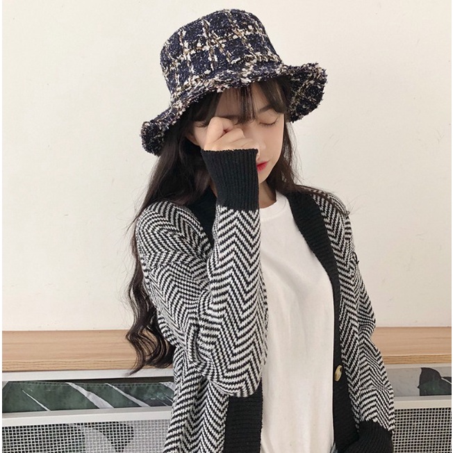 IMPORT WOMAN TWEED BUCKET HAT WINTER AUTUMN KOREAN STYLE TOPI WANITA MUSIM DINGIN