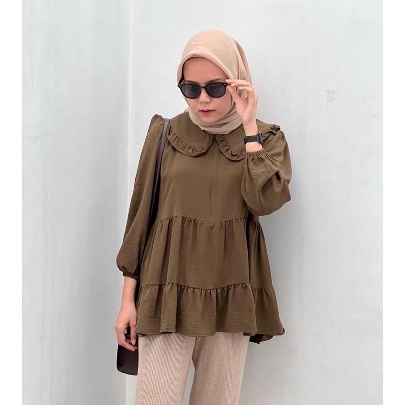 IL - ALENSA BLOUSE CREPE / ATASAN WANITA KRAH KUPU RUFFLE SUSUN
