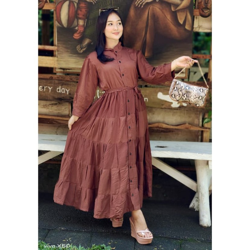 GAMIS BALI RAYON POLOS RAMPEL-coklat po