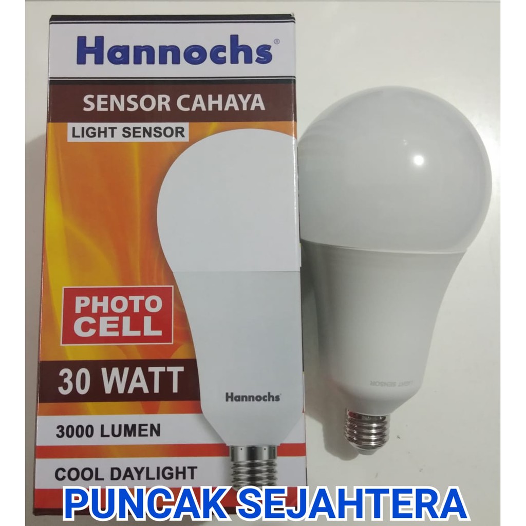 Lampu LED Hannochs Sensor cahaya 30w 30 watt menyala otomatis malam