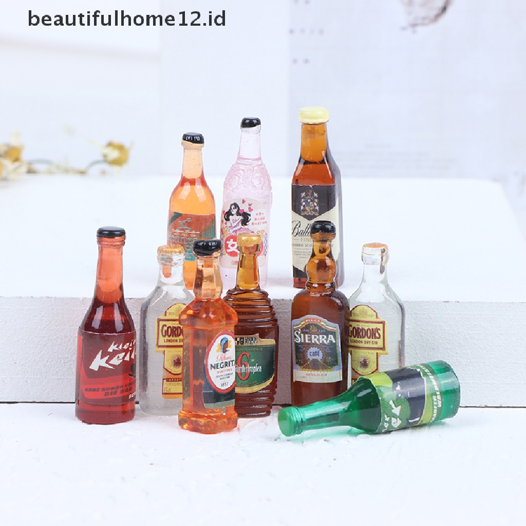 【beautifulhome12.id】 10Pcs 1:12 Dollhouse Miniature Drinks Wine Model Doll Kitchen Food Accessories .