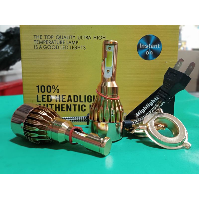 2pcs/sepasang Lampu depan led H4 2 sisi 12 volt casing gold kipas bisa mobil motor universal