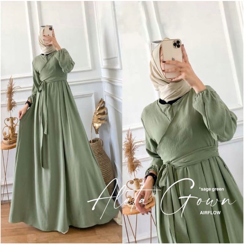 NEW- ALETA GOWN Crinkle Polos Terlaris / Gamis Wanita Crinkles Busui Friendly