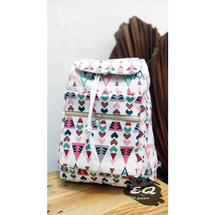 Ransel Kanvas Wanita Travel Multi-fungsional Tali Serut Ransel Siswa Campus Style banyak motif Warna