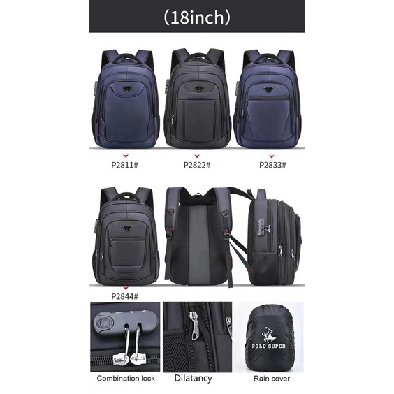 POLO SUPER - Tas Pria Ransel Laptop 18 inc Backpack Import Keylock Tas Polo Original Tas Punggung Pria