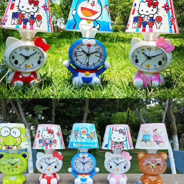 Jam weker Lampu Tidur Tudung Doraemon hello kitty Duduk