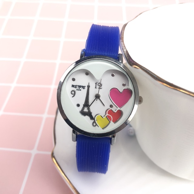 ［Ready Stock］Jam tangan wanita fashion karet gaya Paris love  S1115