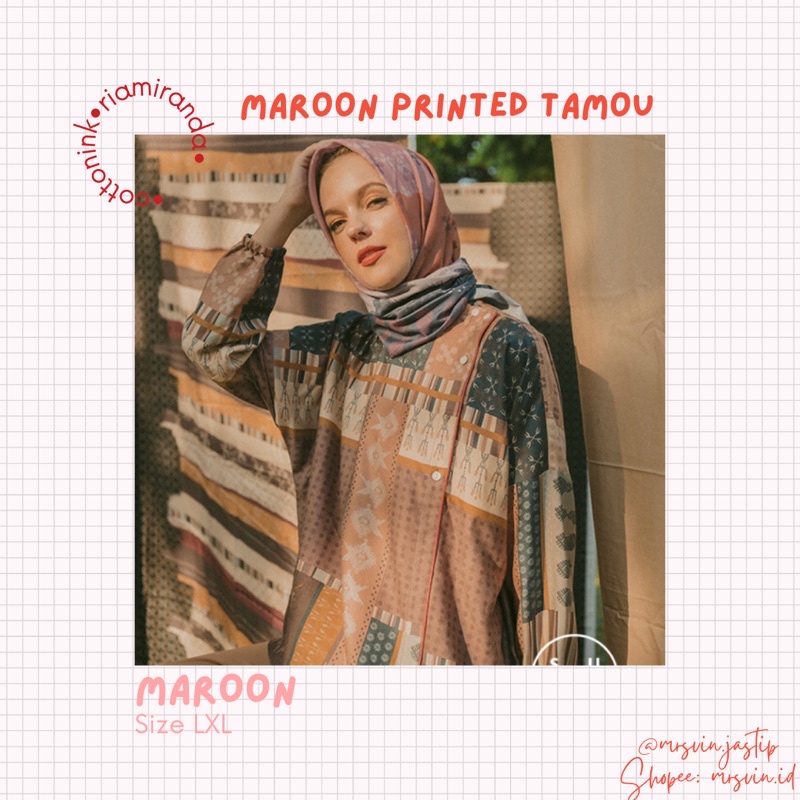 Maroon Printed Tamou CottonInk x Riamiranda CottoninkxRiamiranda