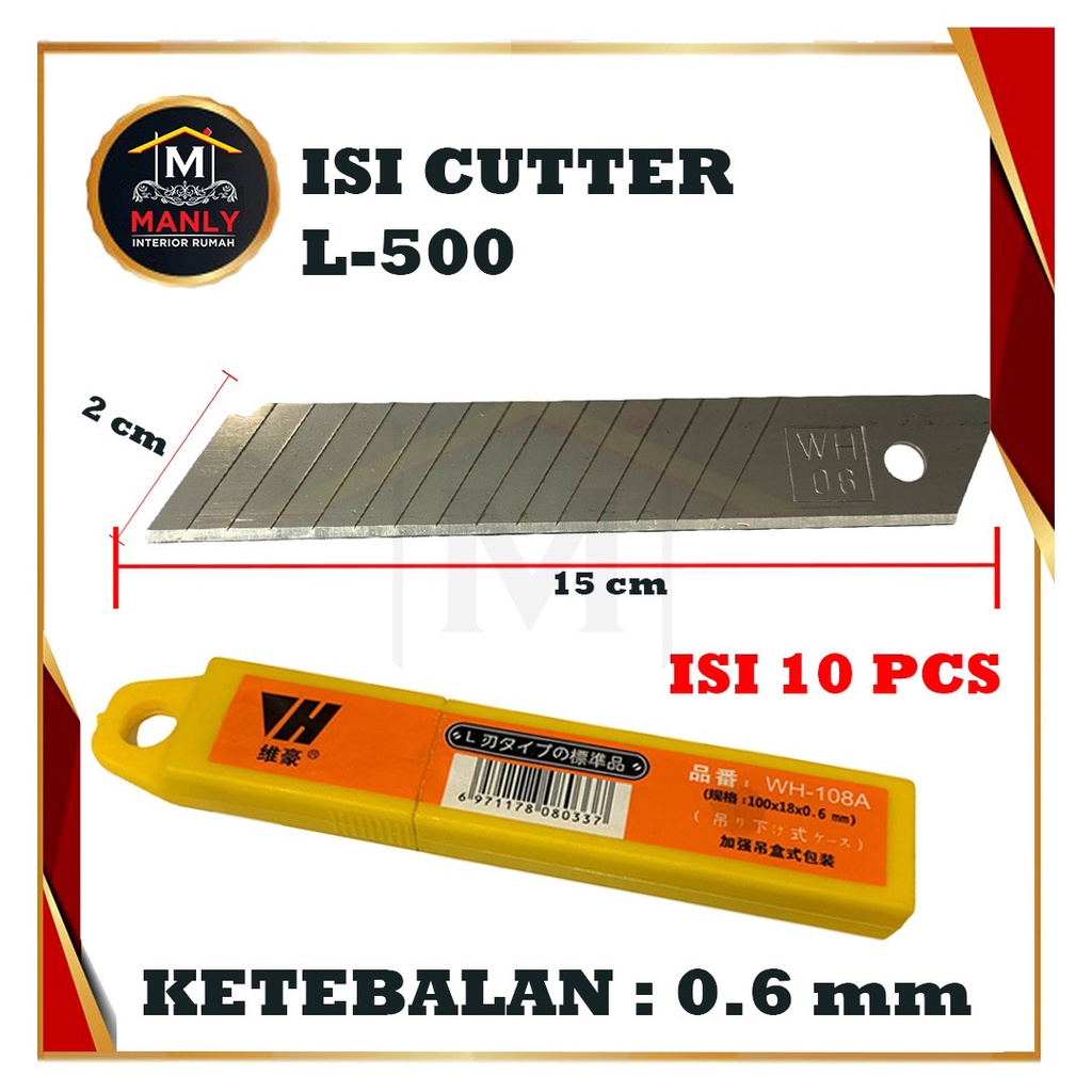 Pisau Cutter Besar L500 Besi Auto Lock &amp; Isi Cutter Besar L150 (isi cutter 10pcs)