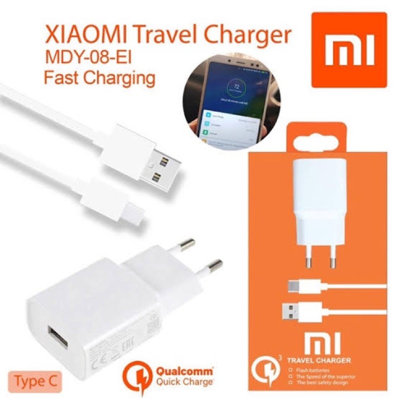 Original Charger Xiaomi Type C Tipe C MDY08EI FAST CHARGING QUALCOMM 3A NOTE 7 8 9 POCO