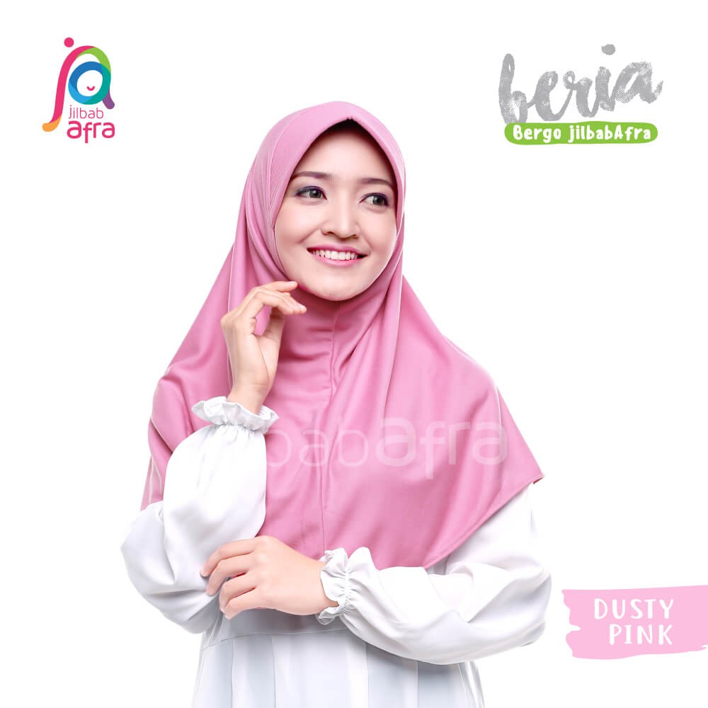 Jilbab Beria Dusty Pink - Bergo Jilbab Afra - Hijab Instan Bahan Kaos, Adem &amp; Lembut